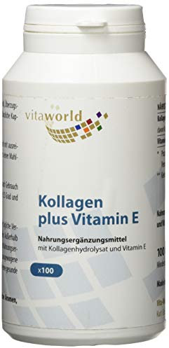 vitaworld Kollagen 500mg + Vitamin E 24mg, 500 mg reines Kollagen vom Rind pro Kapsel, 100 Kapseln