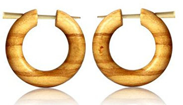 CHICNET Boucles d'oreilles créoles en bois d'olivier avec corne de pin clair veiné, faites à la main, Bois