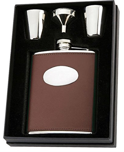 David Nickerson Brown Leather 6oz Hip Flask Presentation