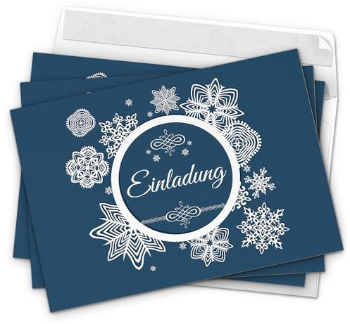 10 x Einladungskarten mit Umschlag zur Weihnachtsfeier/Motiv: Blau mit Schneeflockenmuster/Weihnachten/Christmas Party/Einladung/für Firmen