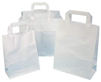 250 Papiertragetaschen Papiertüten Einkaufstüten Tragetaschen aus Papier 22+10x28cm 70g/m² weiß mit Innen Flachhenkel aus Papier - Inkl. VerpG in D