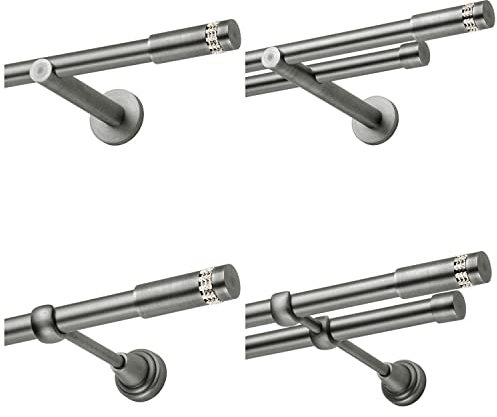 MDEKOR Gardinenstange 180 cm 2-läufig | Vorhangstange für die Wandmontage Silber Grau aus Metall | Gardinenstangenset Ø 19mm | Vorhangstange doppelläufig