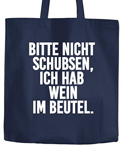 Jutebeutel Bitte nicht schubsen ich habe Wein im Beutel Baumwolltasche Stoffbeutel Tragetasche Moonworks® navy 2 lange Henkel