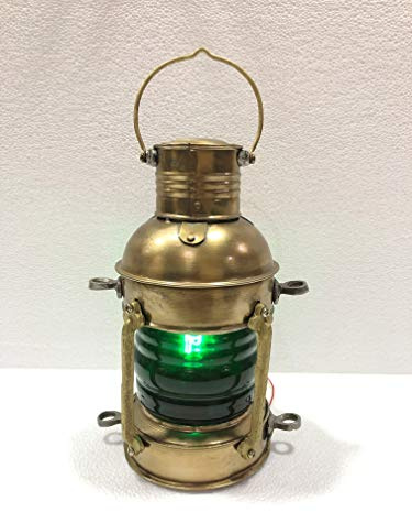 Vintage Messing Elektrische grüne Lampe Maritime Schiffslaterne Boot Licht Home Deko