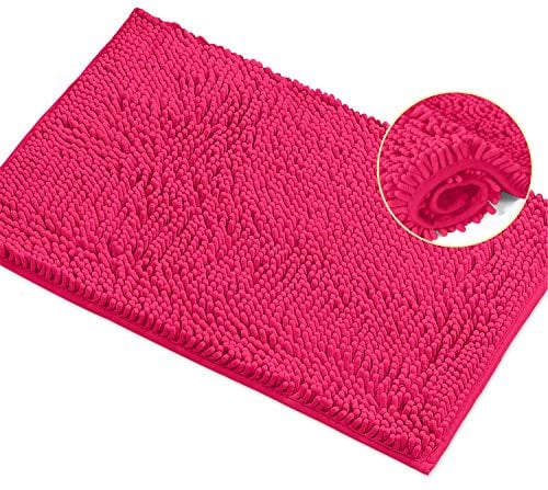 LuxUrux Bath Mat-Extra-Soft Plush Bath Shower Bathroom Rug, 1'' Chenille Microfiber Material, Super Absorbent Shaggy Bath Rug (Hot Pink, 50 x 80 cm)