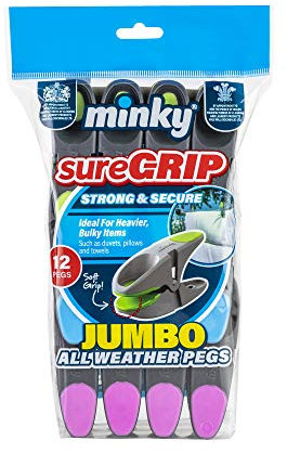 Minky VT86693F10 Sure Grip Jumbo Pegs, Multi-Colour, Pack of 12