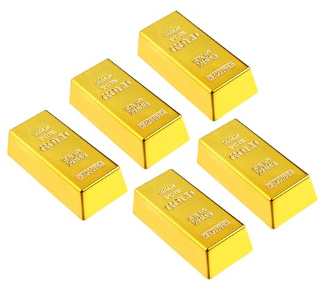 VALICLUD 5 Stück Replik Gefälschte Goldene Ziegelbarren Kunststoff Dekorative Requisite Film Bühne Piratenparty Neuheit Geschenke