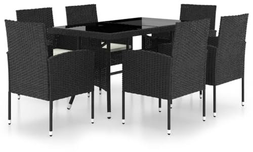 vidaXL Gartenmöbel 7-TLG. Gartengarnitur Sitzgruppe Gartenset Sitzgarnitur Esstisch Gartentisch Gartenstuhl Tisch Stühle Sessel Poly Rattan Schwarz