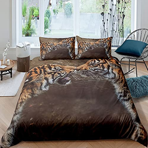Homemissing 3D Tiger Bettbezug Set Wildtier Bettwäsche Set 135x200cm Tierwelt Stil Betten Set für Jungen Mädchen Kinder Paare Schlafzimmer Dekor Luxus Mit 1 Kissenbezug