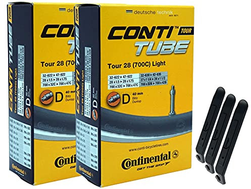 pneugo! Set 2 x Continental Fahrradschlauch 28 Zoll Blitzventil 32-622/47-622 (Tour Light) + 3 Reifenheber