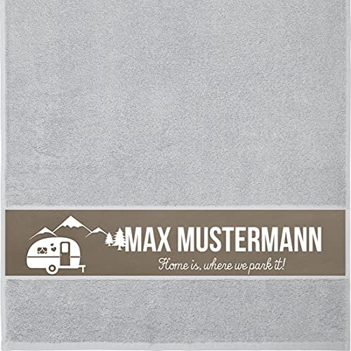 Handtuch mit Namen - personalisiert - Motiv Home is where we park it - viele Farben & Motive - Dusch-Handtuch - hellgrau - Größe 50x100 cm - persönliches Geschenk mit Wunsch-Motiv und Wunsch-Name