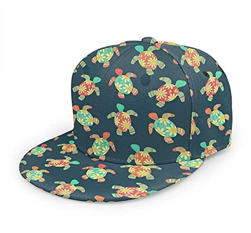 Oaieltj Unisex Baseball Cap Damen Herren Einstellbare Hip Hop Hut Mode Flache Schirmmütze Baseball Cap, Niedliche Schildkröte Blume Schildkröte Muschel Hippie Schildkröten, One size