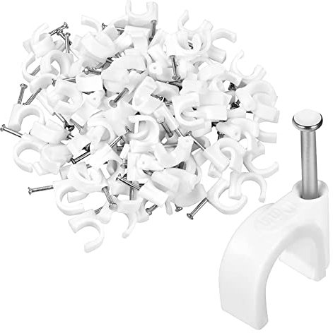 VOCIBO® Kabelschellen White 10mm, 100 Stück Nagelschellen, Haftclips mit Eingestecktem Nagel, Kabelschellen zum Schrauben, Cable Clips Kabelhalter für Netzwerkkabel