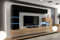 Furnitech Wohnwand Wohnzimmer - Wohnzimmer Möbel mit LED RGB - 16 Farben - Hängend Wohnwand Modern - Wohnzimmer Schrankwand mit Regale und TV Schrank (AN89NEW-21BS-HGM23)