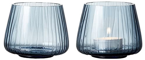 BITZ Kusintha Teelichthalter aus Glas, Höhe 7,5 cm, 2 Stück, Blau