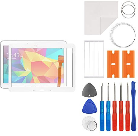 swark Kit de réparation d'écran en verre frontal avec connecteur compatible avec Samsung Galaxy Tab 4 10.1 SM-T530 SM-T531 SM-T533 SM-T535 (blanc) (sans écran LCD) avec jeu d'outils