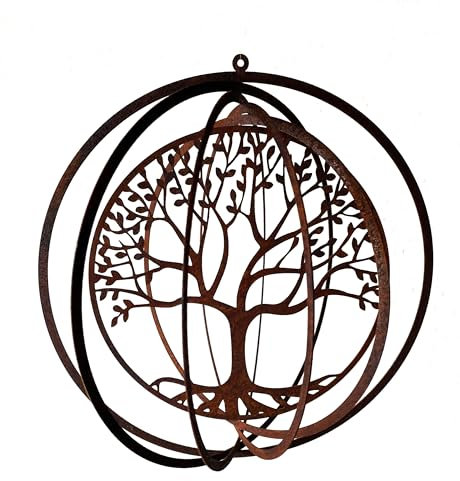 Edelrost Windspiel Spirale Lebensbaum Baum 26cm filigran Gartendeko Rost Deko Metall Hänger Fensterdekoration Balkon Terrasse Garten Geschenk