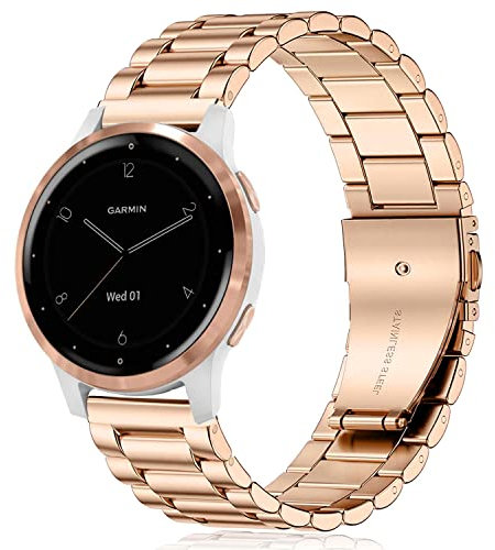 Issinlky métal Bracelet pour Garmin Vivoactive 4S/Venu 2S/Venu 3S/Vivomove 3S,18mm Bracelet acier inoxydable pour Fossil Femme Gen 6/Fossil Femme Gen 5E/Fossil Femme Q Venture HR Gen 4