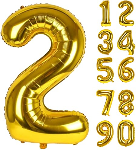 Luftballon 2. Folienballon Geburtstag Zahlen Luftballons,Gold XXL Riesen Zahl 2. Helium Ballon für Mädchen Junge Mann Frau 2. Geburtstagdeko Babyparty Jubiläum Festival Unternehmen Deko Zahlenballons
