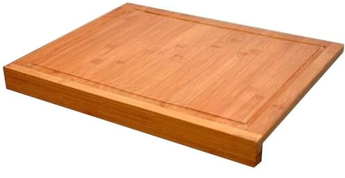 Tradineur - Tabla de cortar de bambú, colocación en borde de encimera, duradera y resistente, material natural, ecológico, fácil de limpiar, cocina, 45 x 34 cm