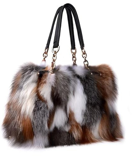Luxuriöse Tasche aus echtem Fuchsfell, für Damen, Tragetasche, Schultertasche, Winter, Abend, Partytasche, Damen, Geldbörsen und Handtaschen, Braun