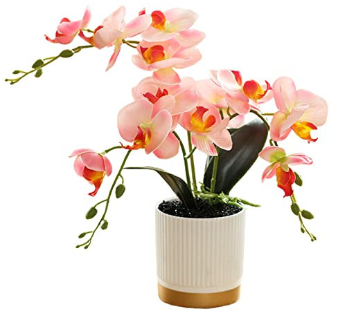 Phalaenopsis artificielles - 33 cm - Orchidée bonsaï en pot - Fleurs artificielles pour table, salon, décoration d'intérieur - Rose