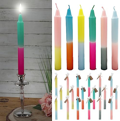 Stabkerze Colorful 24er Set | rund 2x19cm 6 Farbverläufe Paraffin | Wachskerze Echtwachs (1 x 24er Set Stabkerze Colorful)