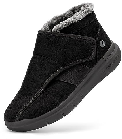 FitVille Schuhe Herren extra weit warme Stiefel mit Klettverschluss Schwarz 46 EU X-Weit