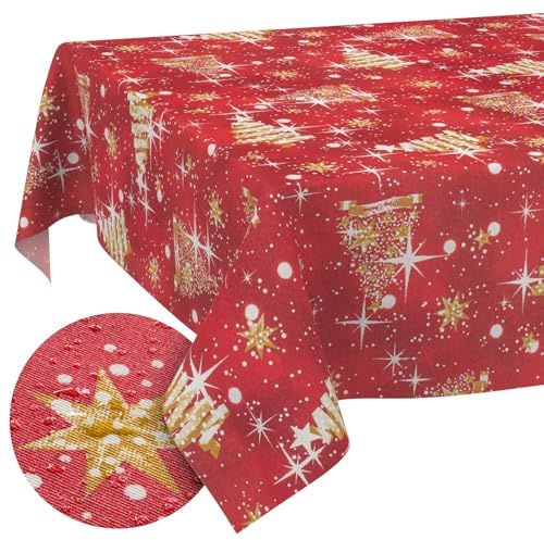 ANRO Tischdecke abwaschbar Weihnachtsmotiv Beige 120x140 cm Tischwäsche | schmutz- & wasserabweisend, pflegeleicht – waschbar bei 30 °C – ideal für Garten, Terrasse & Esszimmer