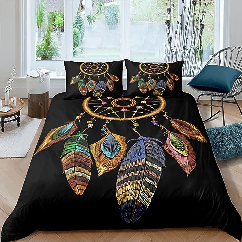 TraumfäNger Schwarz Bettwäsche 155x220 Sicht Bettwäsche-Sets für Jungen Mädchen Erwachsene Bettbezug Microfaser Muster Bettwäsche Set und 2 Kissenbezug 80x80 mit Reißverschluss