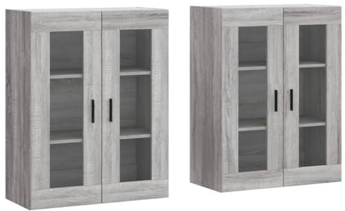 vidaXL Wandschrank 2 STK., Hängeschrank mit viel Stauraum, Sideboard für Wohnzimmer, Schrank Wandmontage Lagerschrank Kommode, Skandinavisch, Grau Sonoma Holzwerkstoff
