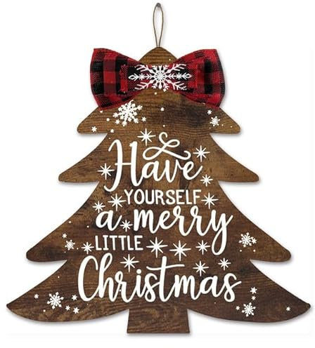 Geroclonup Weihnachtsbaum-Dekoration, Weihnachts-Türschild, Have Yourself A Merry Little Christmas Schild für Haustür, Weihnachts-Holzdekoration, Weihnachtsschild zum Aufhängen, für Urlaubsparty, 33