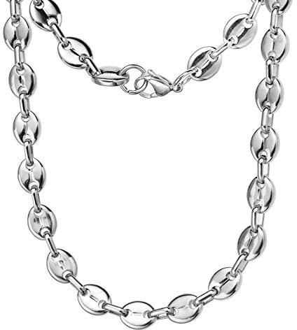 HIJONES Unisex Stainless Steel Coffee Necklace Silver 7mm 20 Inch