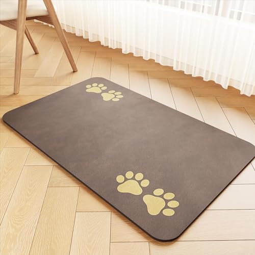 EDC-BFYOU Pet Feeding Mat-Absorbent Pet Placemat for Food and Water Bowl, Dog Food Mat with Waterproof Rubber Backing, No Stains Quick Dry Water Dispenser Mat for Dog and Cat, Brown-12 x20