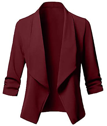 Arbeit Blazer Blazer für Frauen Winter Herbst Langarm Slim Tunika Plissee Cardigan Jacke Blazer Outfit Frauen 2023, J-516 Burgunder Wein, XXXXL