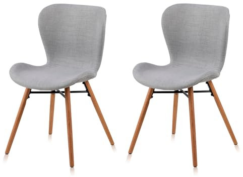 KHG Esszimmerstuhl Polsterstuhl 2er Set Küchenstuhl Skandi Look Hellgrau - Stuhlbeine Holz Eiche Massiv geölt - BHT 47 x 82 x 53 cm - bis 110 kg - ideal für Küche Büro Wohnzimmer