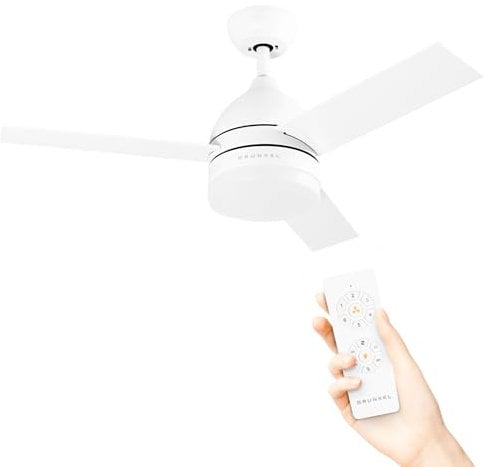 Grunkel - Ventilador de Techo con luz LED y aspas instalación reversibles blanco y madera - SKYECO-42 - Mando a distancia. 6 velocidades. Temporizador 8h - 35W (106cm diametro)