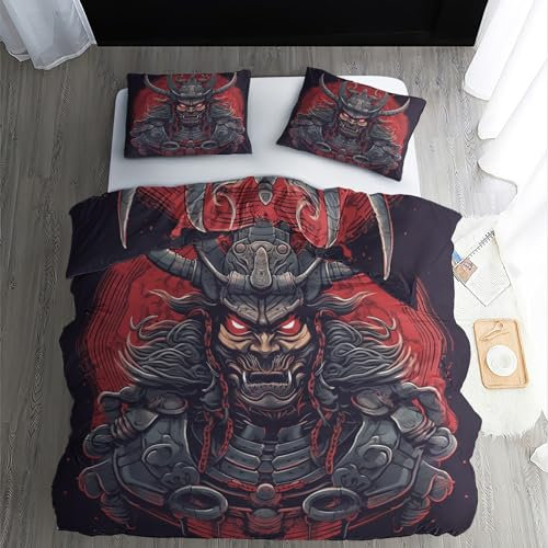 ECOTOS Bettwäsche Japanischer Samurai, Bettbezug 135 x 200 Anime, Weich & Bügelfrei & Atmungsaktiv Mikrofaser Wendebettwäsche & 1 Kissenbezug 80x80, Bettwäsche-Sets mit Reißverschluss