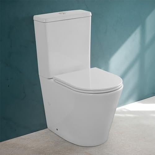 Wc filomuro monoblocco Rimless con scarico universale e copriwc rallentato soft-close, cassetta di scarico con fissaggi inclusi, KLAN