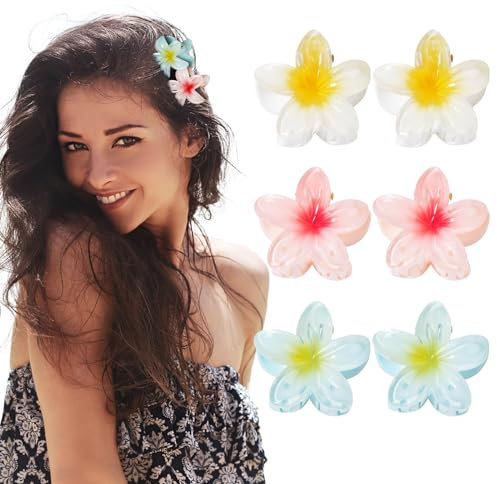 6 Stück Blumen Haarklammern Hawaii Haarspangen Flower Hair Clip Strandblumen Haarschmuck Kopfschmuck für Mädchen und Frauen Strand Party Pool Urlaub
