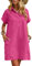 Zeagoo Robe d'été en lin pour femme - Longueur genou - Décontractée - Manches courtes - Avec poches, rose, S