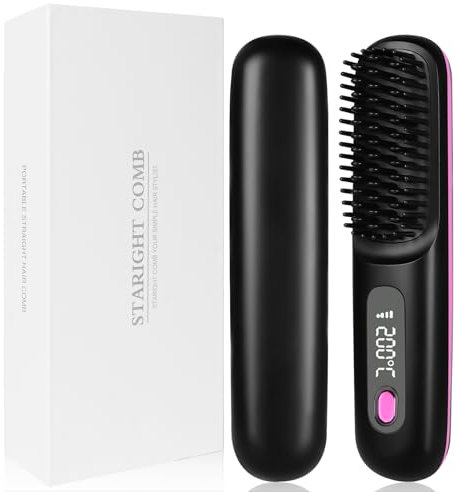 LOPHE Cepillo Alisador Pelo, Cepillo Alisador Pelo Inalámbrico, Plancha de Pelo Portátil, Mini Peine Plancha de Cabello para Viajes de Recarga USB, Peine de Cabello Liso de Iones Negativos