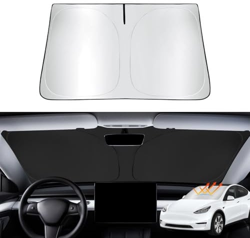 ASZSK Parasol para Parabrisas para Tesla Model 3/Y 2018-2024 2025 Protector de Parasol para Ventana Delantera Bloquea el Aislamiento Térmico Rayos UV Tesla Accesorios Highland Juniper