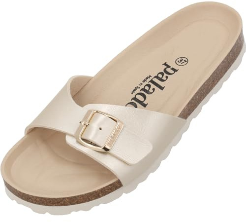 Palado Pantoletten Damen Malta BE Metallic – gefertigt aus pflegeleichtem, glänzendem Material Veloursleder-Decksohle – eleganter Look – Weichfußbett