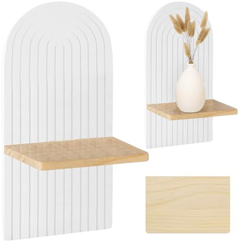 LUPATDY Wandregal,Boho Deko Hängeregal,Wanddeko Schlafzimmer Regale Wandablagen,Wandregal Holz,Regal Wand,Rundes Schweberegal Regal Balkon,Kinderzimmer,Wohnzimmer Dekoration(Weiß)