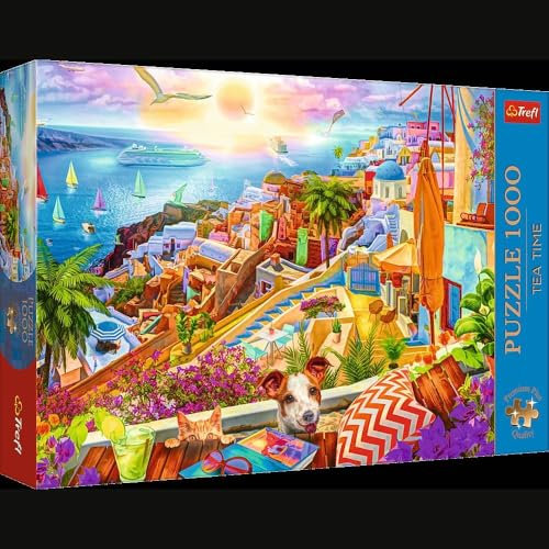 Trefl Premium Plus Quality - Puzzle Tea Time: Mit Besuch auf Santorini - 1000 Elemente, Serie Gemalter Nostalgischer Bilder, Ideale Anpassung der Teile, für Erwachsene und Kinder ab 12 Jahren