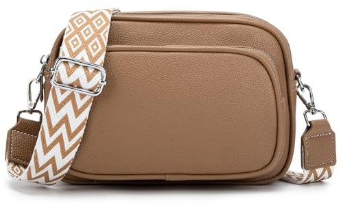 GUDIDBAG Umhängetaschen Damen Schultertaschen Damen Crossbody Bag Leder Breiter Gurt Handtasche Damen Abnehmbar Schultergurt Hellbraun