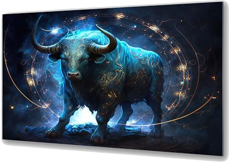 UVTECHPRINT Glasbild Wandbild Heimdekoration 90x60 cm Wohnzimmer Kunstdruck Bilder auf Glas Sternzeichen Stier Taurus