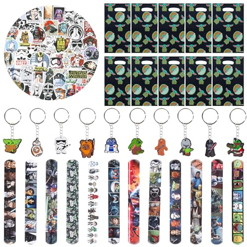 yumcute 82pcs Party Bag Fillers for Kids Party Favors Gift Set Yoda Themed Slap Bracelets Stickers Tattoos Keychains Goodie Bags for Boys Girls Halloween Christmas Birthday Party Gift Supplies