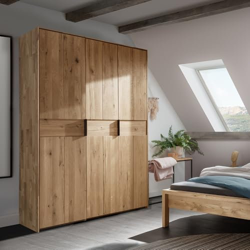 Lomadox Kleiderschrank 165 cm breit Schlafzimmerschrank Wardrobe Garderobenschrank modern im Landhausstil, Eiche massiv